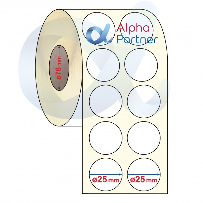 Self-adhesive thermal labels Eco, Fi25 mm/double row/10000 pcs./Ф76/round - APL-TDE413 Self-adhesive thermal labels Eco, Fi25 mm/double row/10000 pcs./Ф76/round - APL-TDE413