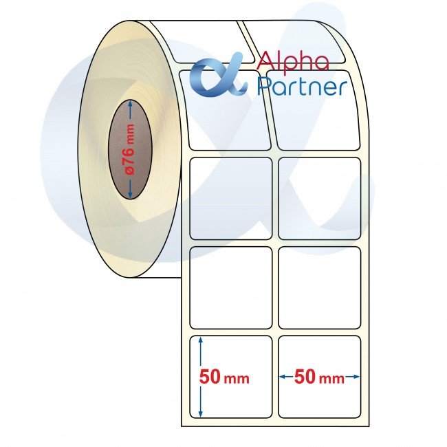 Self-adhesive thermal transfer labels, semi-gloss, 50x50 mm/double-row/6000 pcs./Ф76 - APL-TT368 Self-adhesive thermal transfer labels, semi-gloss, 50x50 mm/double-row/6000 pcs./Ф76 - APL-TT368