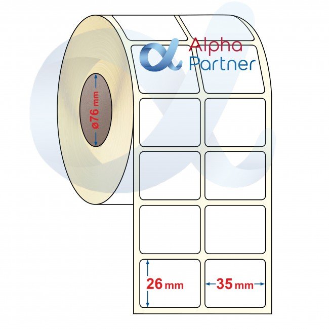 Self-adhesive thermal transfer labels, semi-gloss, 35x26 mm/double-row/11600 pcs./Ф76 - APL-TT371 Self-adhesive thermal transfer labels, semi-gloss, 35x26 mm/double-row/11600 pcs./Ф76 - APL-TT371