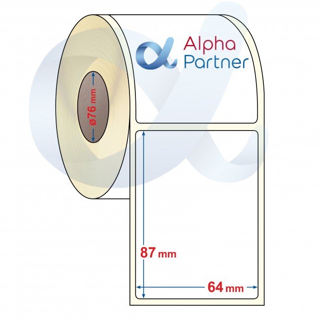 Self-adhesive thermal transfer labels, semi-gloss, 64x87 mm/1800 pcs./Ф76 - APL-TT392 Self-adhesive thermal transfer labels, semi-gloss, 64x87 mm/1800 pcs./Ф76 - APL-TT392